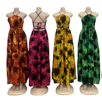 Robe Décontractée d'Été pour Femme Sans Manches, Dos Nu, Imprimée Tie-Dye avec Encolure Épaules Dénudées