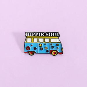 Pin Metálico Hippie Soul Bus, Diseño Vintage <span class=keywords><strong>de</strong></span> Camioneta, Chapado en Níquel Negro, Insignia para Solapa, Joyería para Mochila, Regalo, Venta al por Mayor - Product Image 1