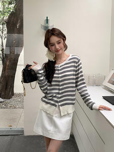 WK38 OEM/ODM <span class=keywords><strong>Cardigan</strong></span> Classique en Laine Tricotée Respirante pour <span class=keywords><strong>Femme</strong></span>, Col en V Ajoure, Manches Longues, Veste Printemps - Product Image 1