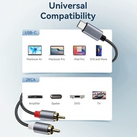 Câble audio USB Type C vers double RCA mâle coaxial à paire torsadée avec gaine en PVC, stéréo Hi-Fi, répartiteur en Y pour téléphone portable et haut-parleur