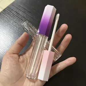 नए खाली अद्वितीय ग्रेडिएंट गुलाबी बैंगनी हेक्सागोन के आकार के तरल लिपस्टिक होंठ चमक पैकेजिंग कंटेनर ट्यूबों 5 मिली