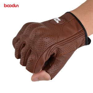 ถุงมือขี่มอเตอร์ไซค์ Moto Baron แบบครึ่งนิ้ว หนังวัว สีน้ำตาล สำหรับทุกเพศ - Product Image 4