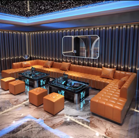 Ensemble de canapé d'angle et table basse pour hôtel, boîte de nuit, restaurant, en bois massif, luxe léger, avec assise en cuir PU, en forme de L, pour usage commercial