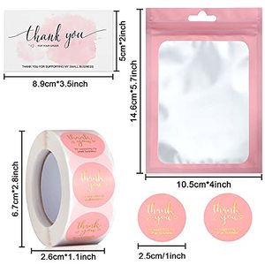 Wholesale Pink Thank You Gold Foil Card <b>Sticker</b> Set Resealable Bag Custom <b>Logo</b> Small Business Packaging Supply Bulk - Product Image 2