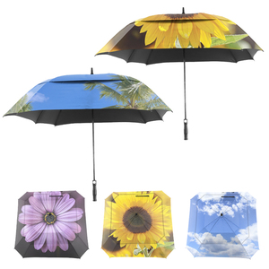 Parapluie de golf carré moderne à double couche anti-UV, motif tournesol 68 pouces, avec impression de logo, pour la pluie. - Product Image 6