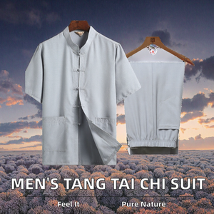 Uniforme <span class=keywords><strong>traditionnel</strong></span> de Tai Chi pour hommes, costumes de Kung Fu <span class=keywords><strong>chinois</strong></span>, <span class=keywords><strong>costume</strong></span> Tang à manches courtes en vente - Product Image 2