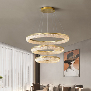 Lustre moderne en cristal HM de luxe en acier inoxydable avec anneau lumineux et pampilles pour salon et salle à manger - Product Image 4