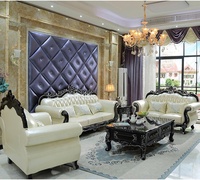 Europäischer Stil, französisch inspiriert, komfortables, handgefertigtes, langlebiges Sofa-Set aus massivem Eichenholz mit geschnitztem Echtleder in Off-White, 1+2+3-Sitzer