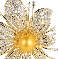 Soldes Exceptionnelles Qianzuyin : Broches de Luxe en Cuivre avec Perles de Coquillage, Cristaux Végétaux et Zircons en Forme de Fleur pour Mariage et Cadeau