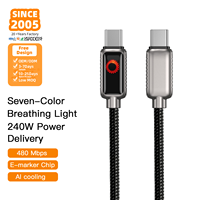 Cable de Carga Rápida Tipo-C a Tipo-C con Luz Intermitente de Siete Colores y Blindaje Trenzado PD240W para Computadora, Auriculares y Tabletas