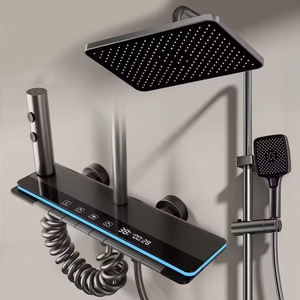 نظام صنبور حمام ذكي بشاشة LED وتحكم حراري، أسود بتصميم مفاتيح البيانو، مع دش مطري ناعم وتدليك نفاث سيراميكي، للشقق، كروم - Product Image 1