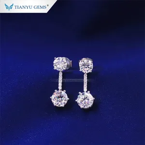 Tianyu ต่างหูเพชรห้อยสตรี,ต่างหูเพชรหิน Moissanite ทองเคแท้10K น้ำหนัก1.0กะรัต