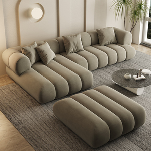 Divano <span class=keywords><strong>Componibile</strong></span> a L in Velluto Stile Europeo per <span class=keywords><strong>Soggiorno</strong></span>, Set di Divani Modulari Angolari - Product Image 6