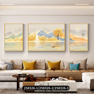 3 paneles Interior casa decoración de pared con pintura efecto 3D paisaje montaña pared arte cristal porcelana pintura - Product Image 4