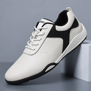 Chaussures de marche pour hommes, bout rond, cuir de vache véritable, doublure en maille respirante, semelle extérieure en caoutchouc, talon plat, couleur unie, baskets décontractées - Product Image 1