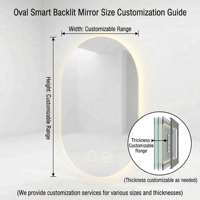 Kingstin Miroir SDB LED Ovale Personnalisé Sans Cadre Rétroéclairé Intelligent Anti-Buée Bluetooth Heure