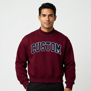 Suéter Personalizado Bordado con Letras Color Borgoña para Mujer, Cuello Redondo, Manga Larga, Estilo Urbano, Unisex - Product Image 4