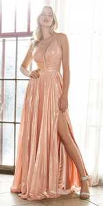 فستان جديد بدون أكمام بحمالات رفيعة وتصميم طويل على شكل حرف A مع طيات معدنية لامعة، فساتين سهرة وحفلات راقية - Product Image 5