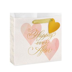 Exclusive Elegant Pink Wedding Welcome Bags Paperboard Recyclable Satin Ribbon Handles Custom Couple's Names Guest Favors - Product Image 1