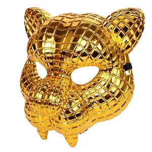 2023 Design vendita calda maschera leopardata dorata Glitter Halloween Rave Party Animal Mask puntelli da ballo