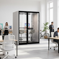 Cabina de Oficina Insonorizada Comine, Sofá Esquinero de Tela con Respaldo Alto, Estructura Moderna de Aleación de Aluminio, Iluminación LED, Venta Caliente