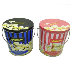 Seau en fer blanc rond de 1 gallon avec poignée et couvercle hermétique, réutilisable pour le stockage du pop-corn, idéal pour les fêtes et l'emballage de collations. - Product Image 1