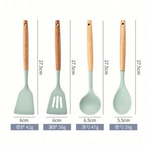 Raybin – Lot de 12 ustensiles de cuisine en silicone antiadhésif avec support, spatules et gadgets de pâtisserie à manche en bois – Vente en gros - Product Image 3