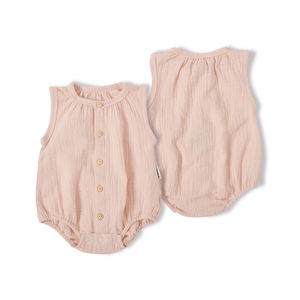 เสื้อกล้ามเด็กสีพื้นแบบขายส่ง ผ้าฝ้าย 100% ชุดบอดี้สูทเด็กทารก - Product Image 2