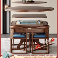 Table de mahjong et de repas multifonctionnelle automatique électrique de style chinois en bois massif, table à thé compacte tout-en-un