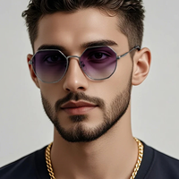 Lunettes de soleil polygonales modernes en métal canon de fusil, verres dégradés violets, monture fine de luxe, vente en gros