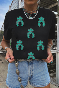 Dear-Lover <span class=keywords><strong>T</strong></span>-<span class=keywords><strong>shirt</strong></span> à paillettes à motif <span class=keywords><strong>turquoise</strong></span> occidental noir pour femmes en gros - Product Image 6