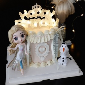 Décoration de gâteau Château de la Princesse Elsa, Lumière Scintillante, Ornement d'Anniversaire pour Filles, Rectangulaire, en Plastique Réutilisable - Product Image 2