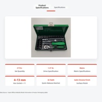 TOPTUL Taiwan 27-teiliger 1/4-Zoll-Steckschlüsselsatz, metrisch, Schnellratsche, Autoreparatur-Werkzeugset GCAD2701