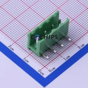 KF2EDGR-5.0-4P Plug-in Terminal Block Bent Lead Through Hole,P=5mm Connector Board-to-Board / Socket - Open 1x4P 5mm Green - Product Image 1