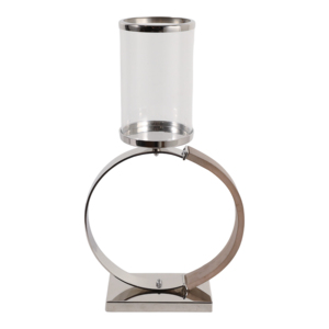 Portacandele Decorativo in Vetro con Anello in Metallo, Elegante Supporto per Candele a Colonna da Tavolo - Product Image 5