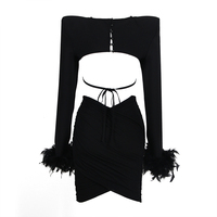 Ensemble jupe plume 2 pièces, tenues pour femmes, vêtements en maille, Bandage, ensemble deux pièces