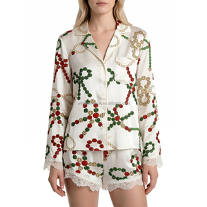 Conjunto <span class=keywords><strong>de</strong></span> <span class=keywords><strong>Pijamas</strong></span> Navideños Personalizados, Ropa <span class=keywords><strong>de</strong></span> Dormir con Cuello Marinero, Cierre <span class=keywords><strong>de</strong></span> Tres Lazos, Top con Volantes y Pantalones Cortos, Ropa <span class=keywords><strong>de</strong></span> Dormir Festiva para Mujer - Product Image 5