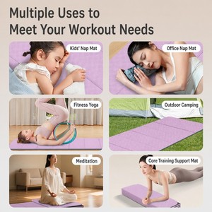 Tapis de yoga rose antidérapant, pliable, grande taille, épais, en TPE, pour le fitness, l'exercice et le camping - Product Image 4