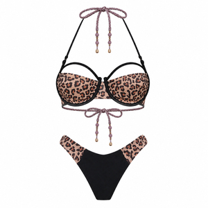 Conjunto de Bikini con Estampado de Leopardo, Traje de Baño para Mujer, Halter Monokini de Dos Piezas, Top de Baño y Braguita de Bikini - Product Image 1