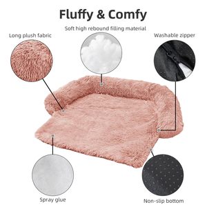 Lit pour <span class=keywords><strong>chien</strong></span> apaisant moelleux en peluche longue fourrure tapis, tapis pour <span class=keywords><strong>chien</strong></span> protecteur de meubles amovible lavable housse de canapé doublure imperméable lit pour animaux de compagnie - Product Image 4