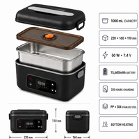 Kabellose Tragbare Edelstahl 1L Lunchbox Elektrischer Aufladbarer Speisenwärmer mit Timer-Funktion für Camping Picknick Outdoor