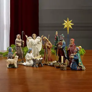 Venda por atacado personalizada de resina ao ar livre, tamanho de vida, grande 3d figura de natal berço, conjunto de atividade, ornamento