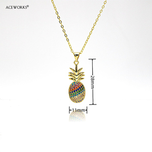 Pav Joy Necklace Gallery | Micro Pav Zircon Brass Pendants 18K Gold Plated | Mushroom Clover Pineapple Pearl Flower Necklaces - Product Image 5