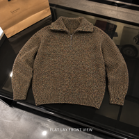 Pull en maille personnalisé pour homme, col quart zippé, coupe oversize, épais, hiver, décontracté, ourlet côtelé, style streetwear