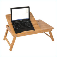 Table d'appoint portable en bambou pour ordinateur portable avec aérations et pieds pliables réglables – Meilleure vente
