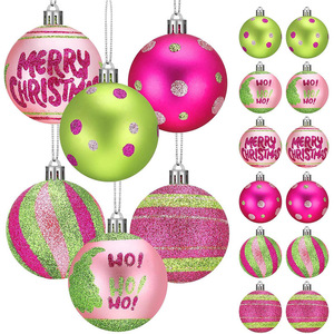 12 Adornos Navideños de Bolas del <span class=keywords><strong>Grinch</strong></span> en Rosa y Verde, Juego de Bolas Brillantes con Rayas para Decoración de Árboles de Navidad - Product Image 1