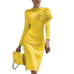 Robe de soirée élégante à fleurs 3D pour femmes, été, printemps, unie, ajustée, moulante, manches longues, robe de soirée décontractée, vêtements - Product Image 6