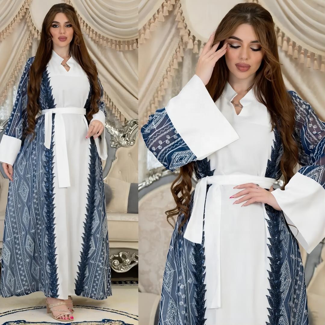 Festival Dubai Bordado Árabe Vestido Partido Muçulmano Noite Abaya Robe para As Mulheres Marrocos Kaftan Jalabiya 2024 New Islam Clothing