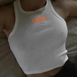 Top de tirantes de verano para mujer al por mayor, personalizado, con estampado personalizado, de punto acanalado, estilo chaleco, top ajustado para mujer - Product Image 1