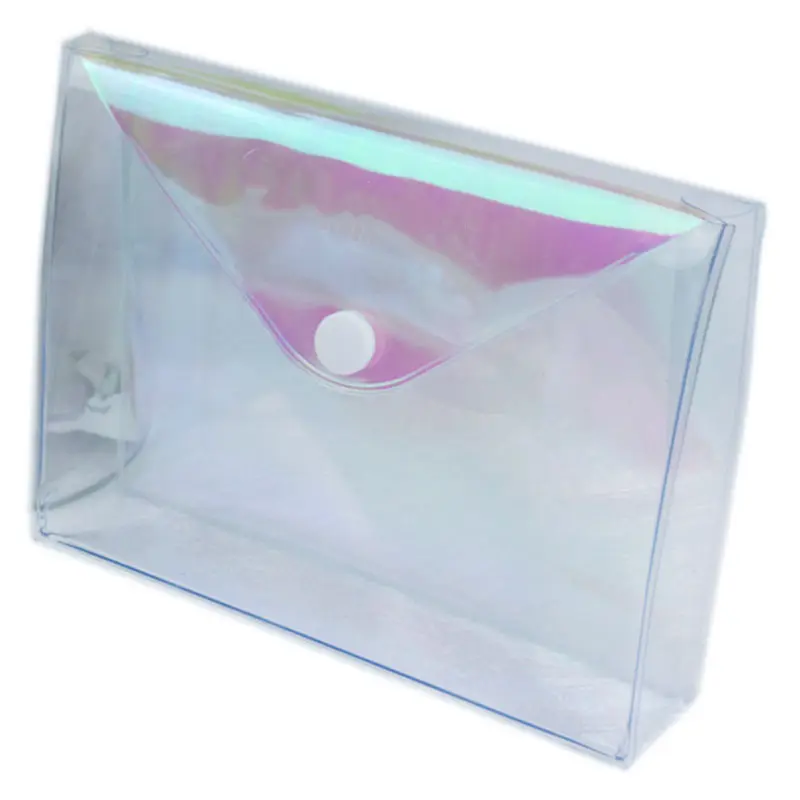 Customized PVC Laser Clear Cosmetic Bag with Snap Button